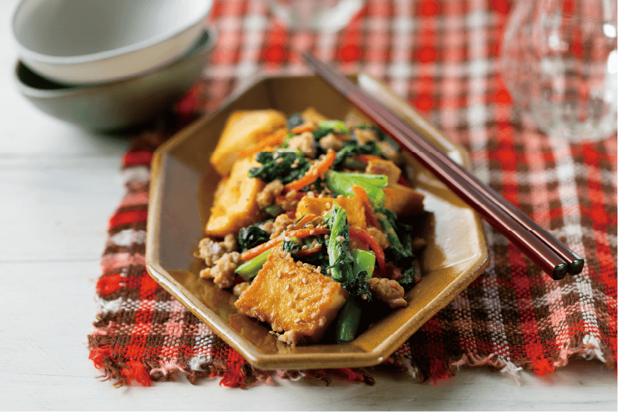 厚揚げと小松菜のピリ辛炒め